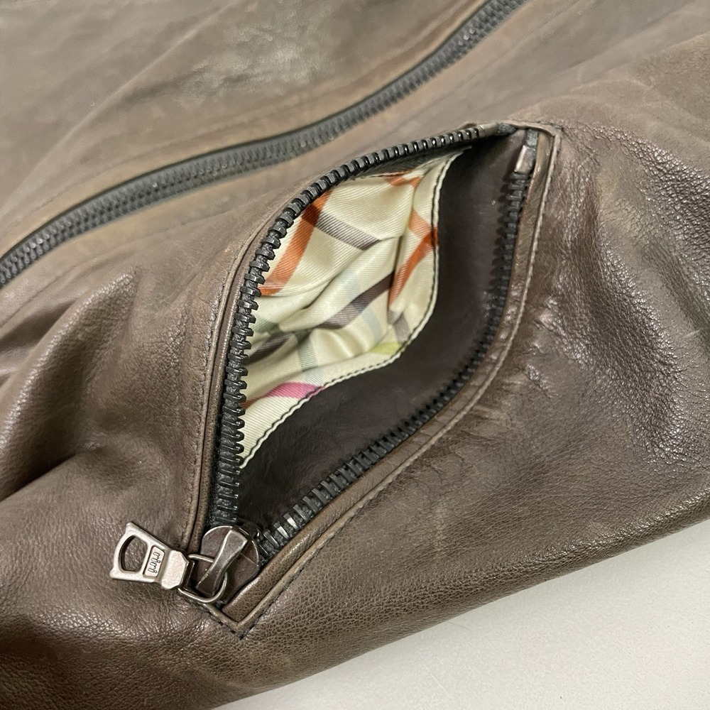 Coach Brown Leather Mid Jacket Womens Size 2 Distressed Zippers Made in Turkey - Picture 11 of 16